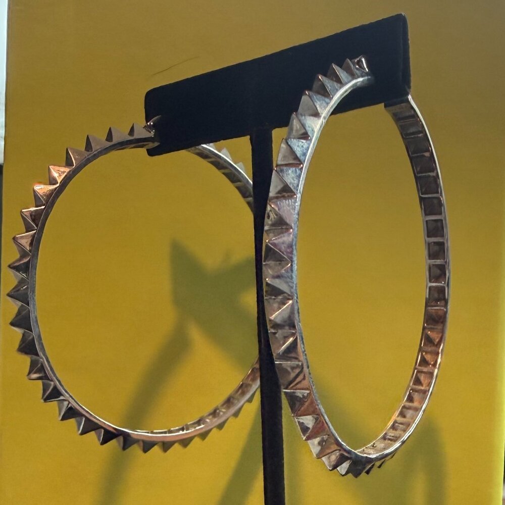 nOir Jewelry | Silver Punk Spike Hoop Earrings | Like New | 2.5" | NYC